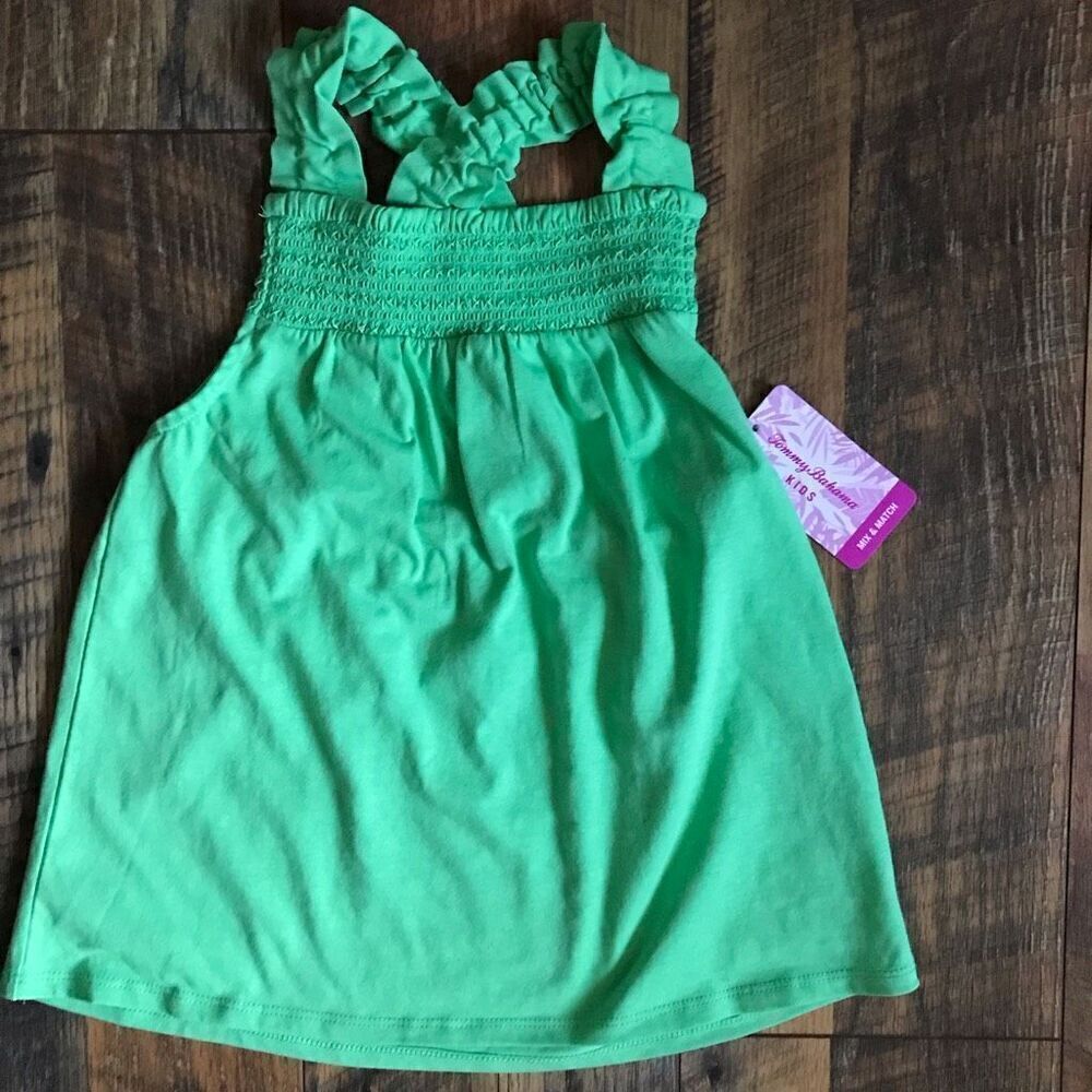 Tommy Bahama Girls smocked ruffle tops green New with tags cotton blend